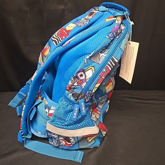 Blue Printed Backpack 10" Wide 15" Tall Double Secure Straps & Pockets - Picture 2 of 16